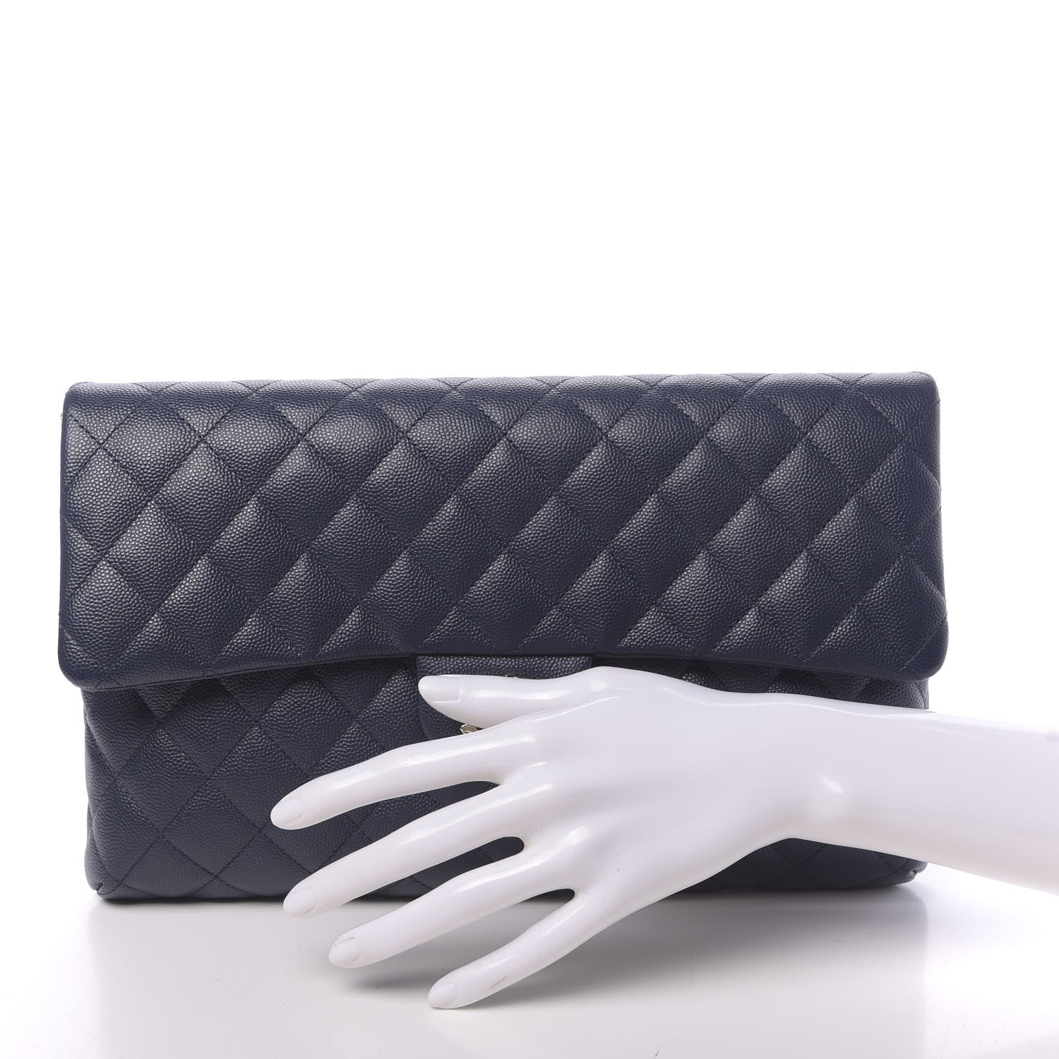 Chanel Caviar Quilted Flap Clutch Navy Blue 2 of 11