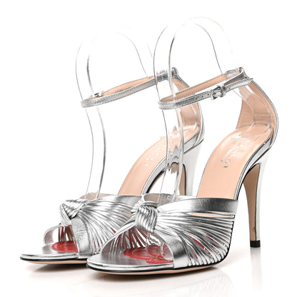 Gucci Metallic Nappa Crawford Knot Ankle Strap Sandals 35.5 Silver 3 of 9