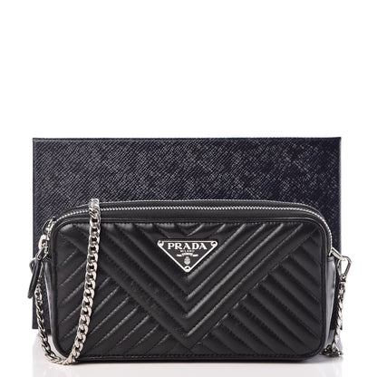 Prada Nappa Impunture Diagramme Mini Double Zip Chain Crossbody Bag Black 7 of 8