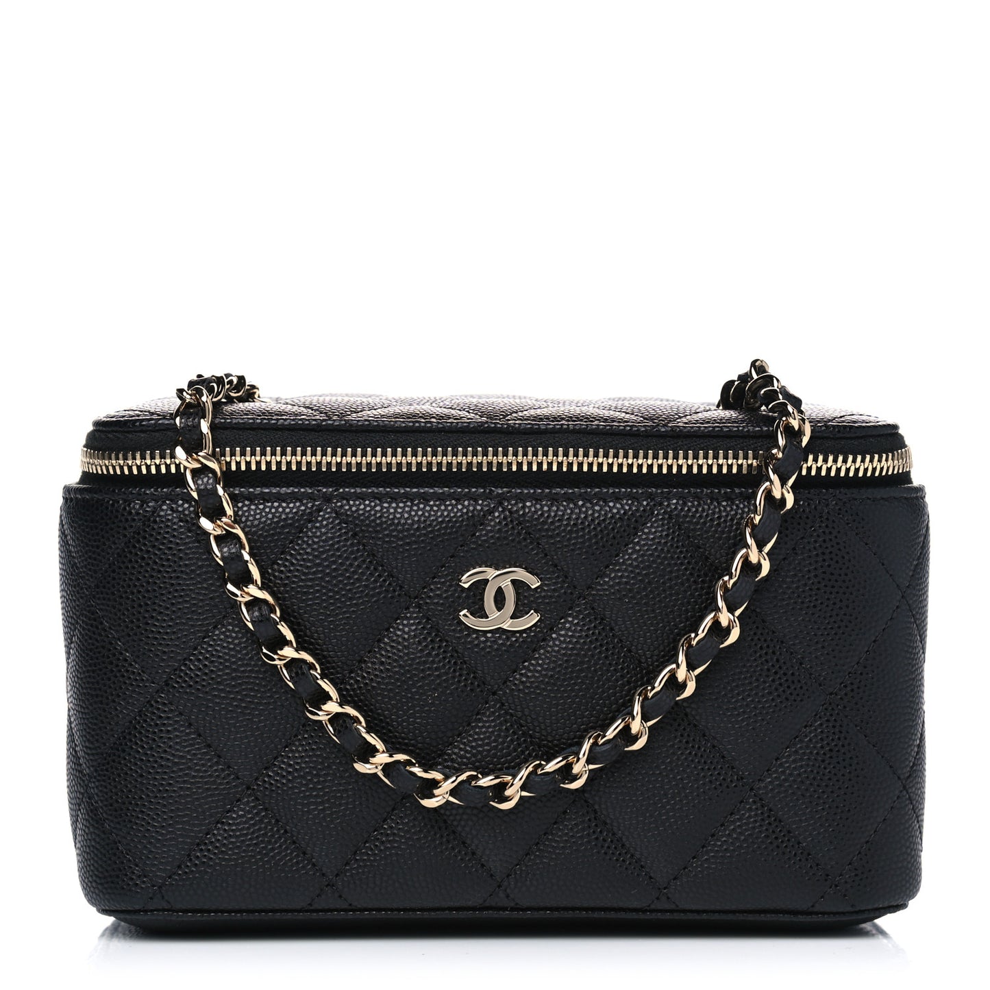 Caviar Quilted Small Vanity Case With Chain Black