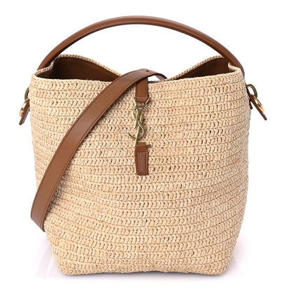 Saint Laurent Raffia Vegetable Tanned Calfskin Le 37 Bucket Bag Natural Brick 2 of 7