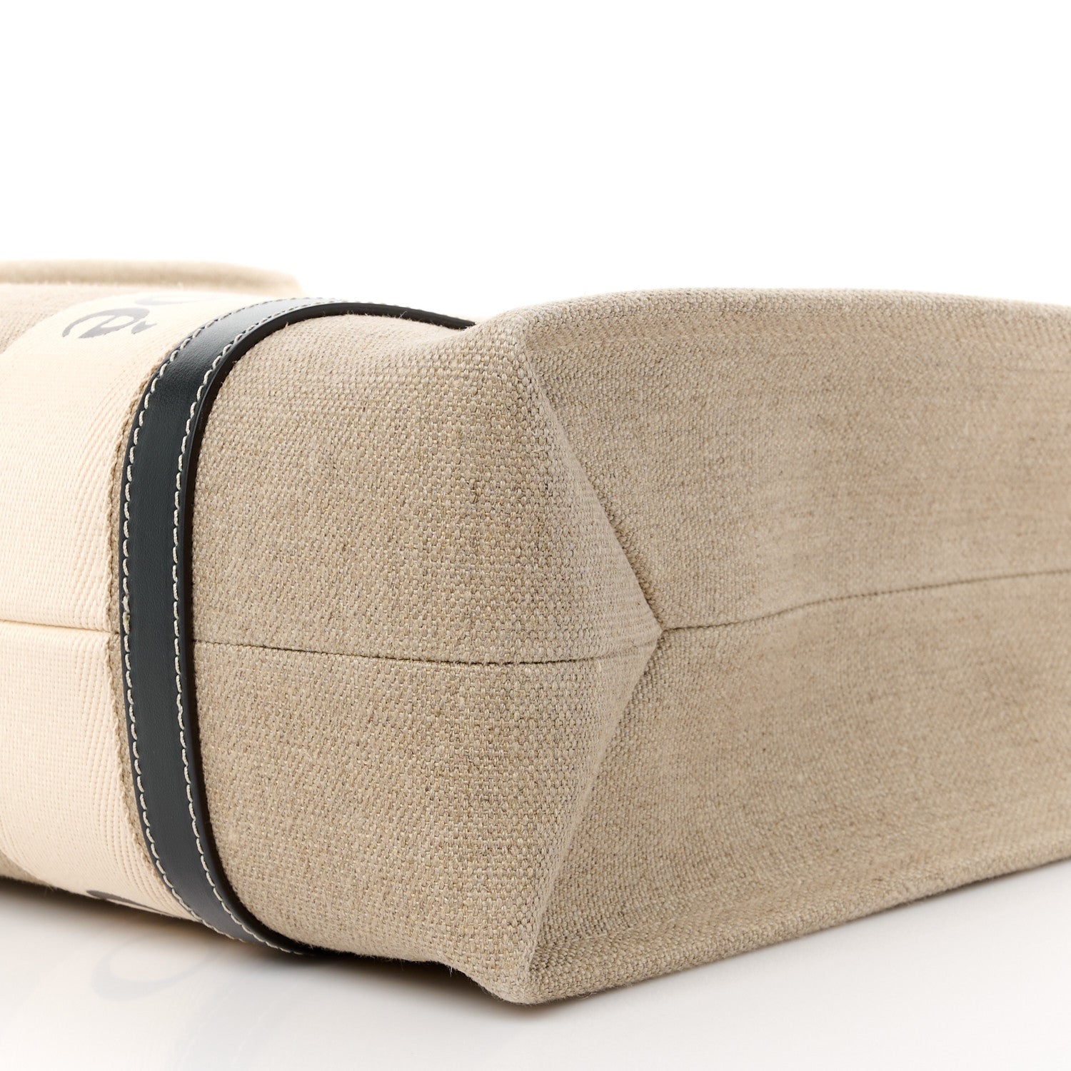 Chloe Linen Calfskin Medium Woody Ribbon Tote White Black 11 of 11