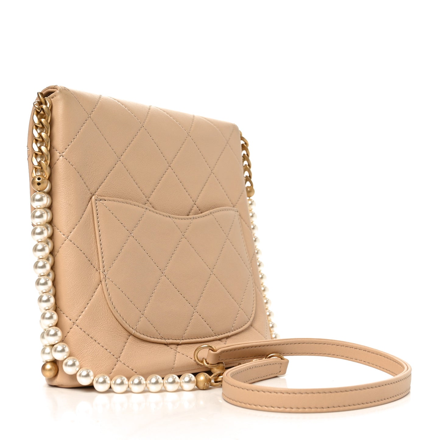 Calfskin Quilted Pearl Small Hobo Bag Beige