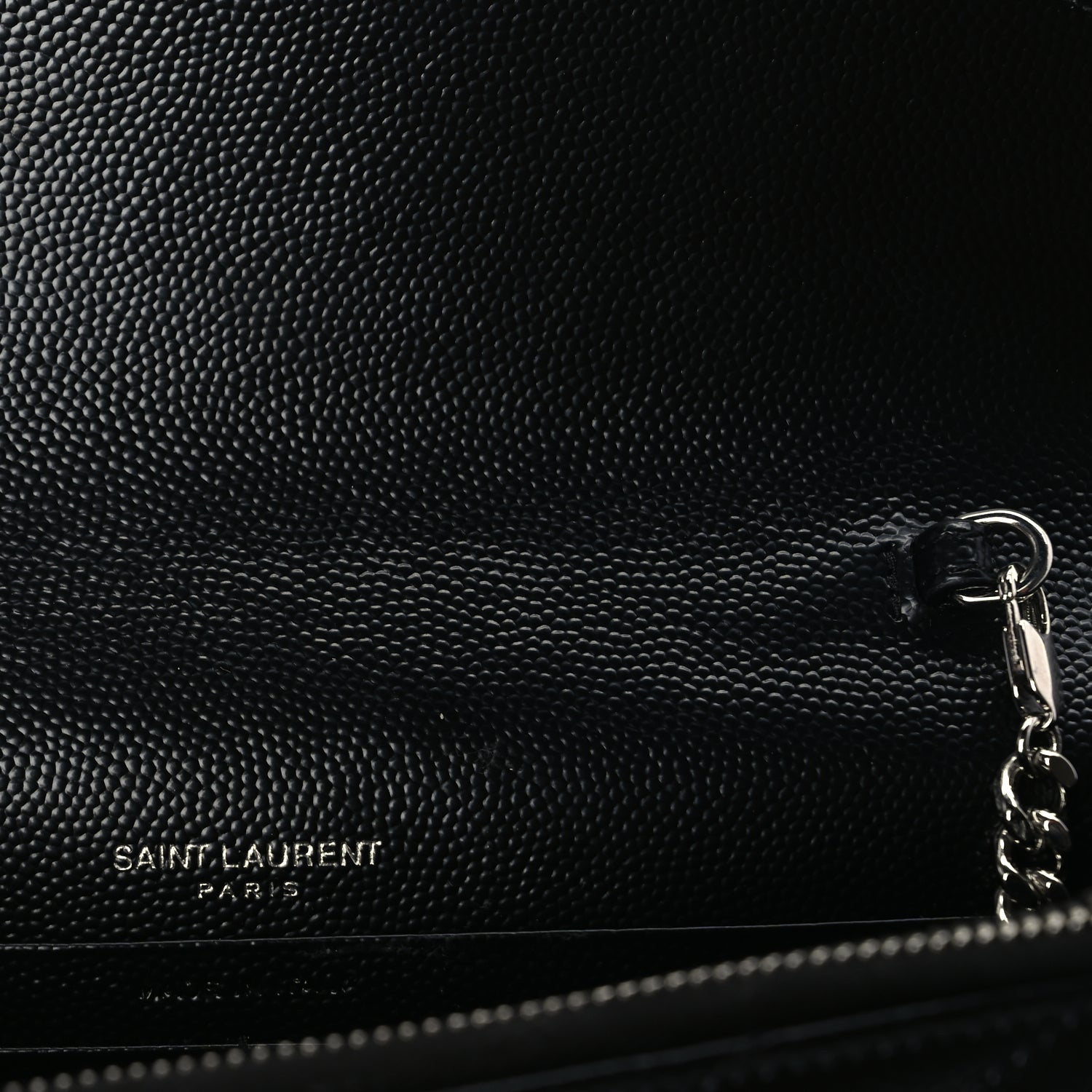 Saint Laurent Grain De Poudre Matelasse Chevron Monogram Envelope Chain Wallet  Black 5 of 8