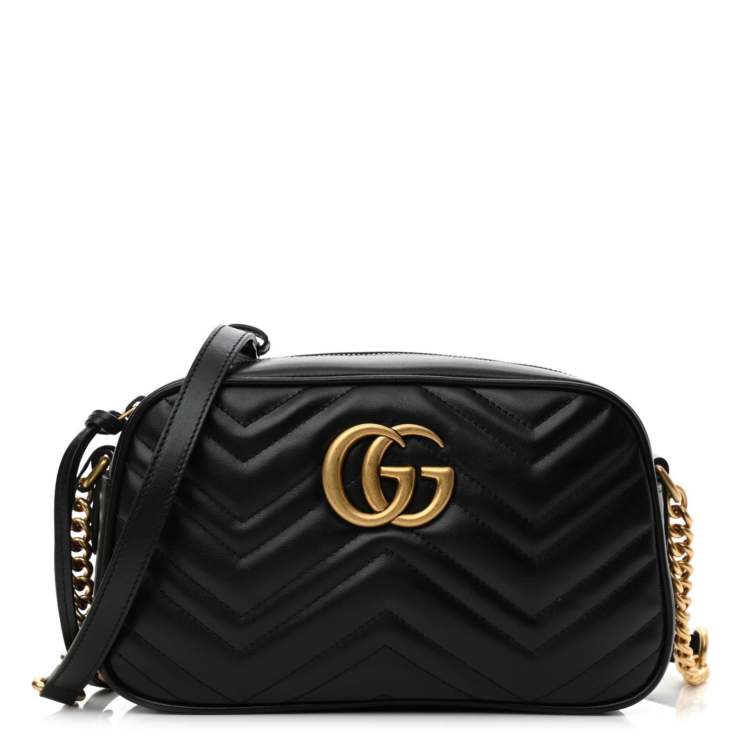 Gucci Calfskin Matelasse Small GG Marmont Chain Shoulder Bag Black 1 of 10