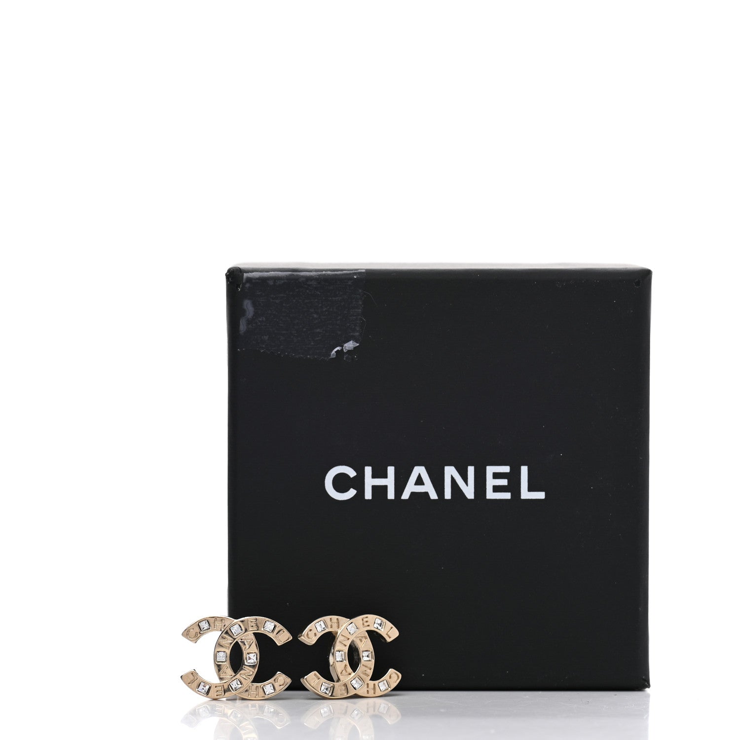 Chanel Crystal Metal CC Paris Button Stud Earrings Gold 5 of 5