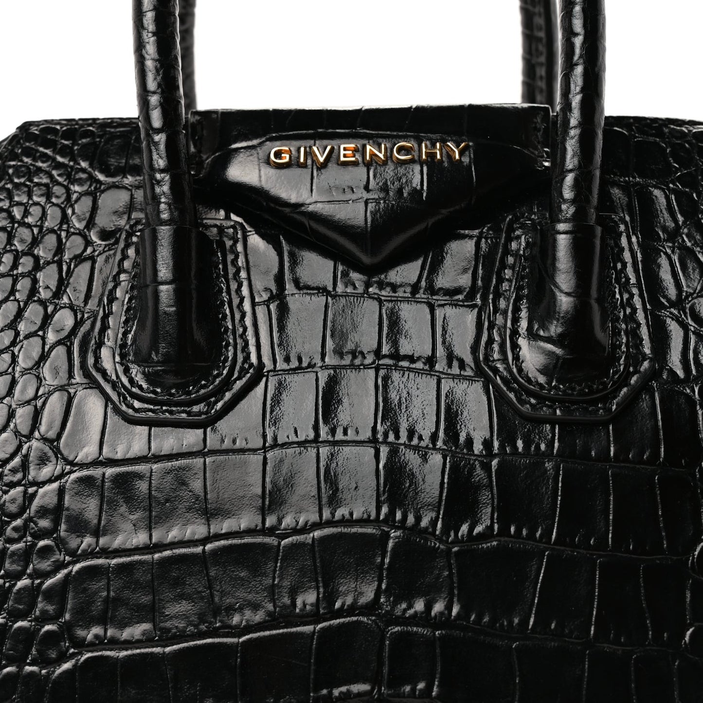 Calfskin Crocodile Embossed Mini Antigona Black