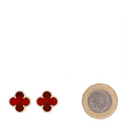 Van Cleef & Arpels 18K Yellow Gold Carnelian Vintage Alhambra Earrings 2 of 5