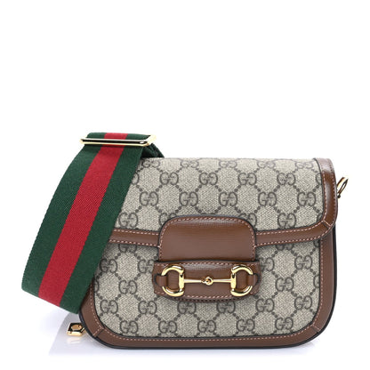 Gucci GG Supreme Monogram Web Mini Horsebit 1955 Shoulder Bag  Beige Brown Sugar 1 of 7