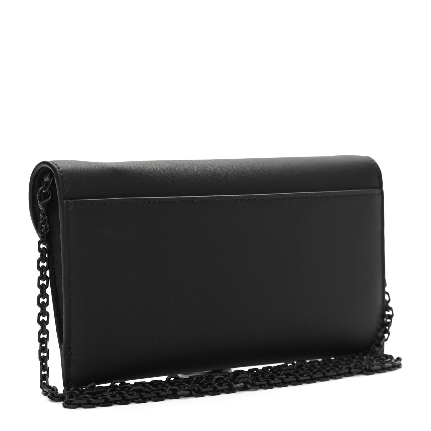 Ultra Matte Calfskin Saddle Chain Wallet Pouch Black