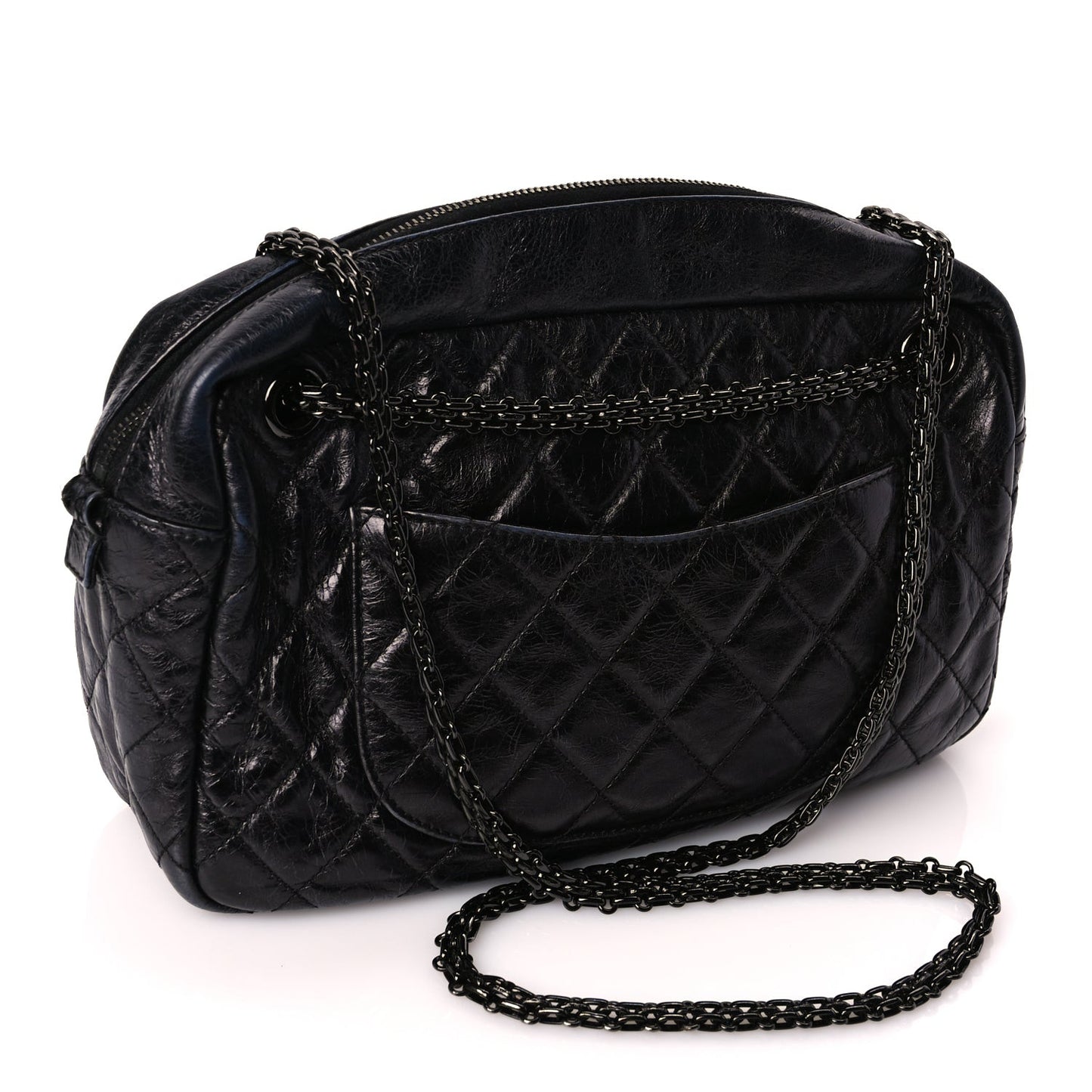 Metallic Aged Calfskin Quilted Medium Reissue Camera Case Black