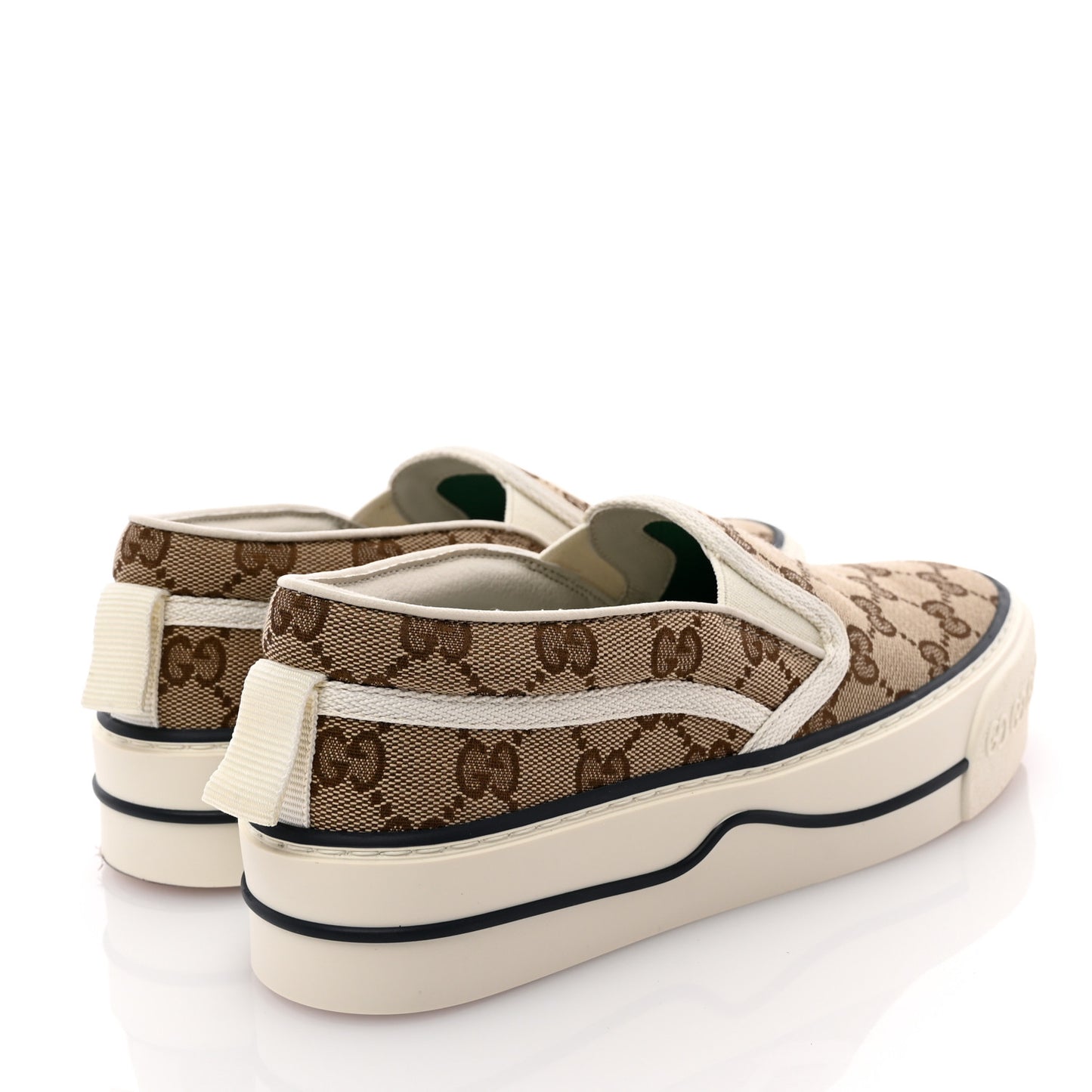 GG Monogram Womens 1977 Tennis Slip On 30mm Sneakers 36.5 Beige Ebony Mystic White