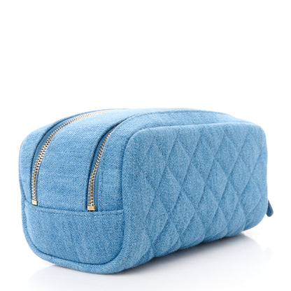 Chanel Denim Quilted Toiletry Case Blue 3 of 11