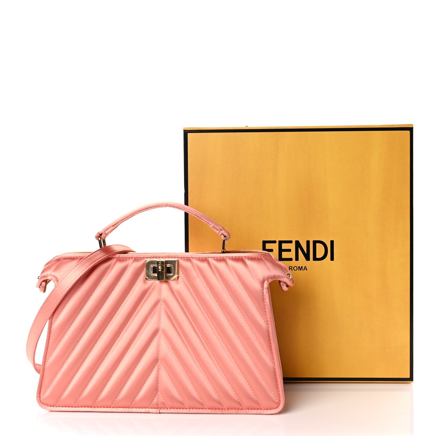 Fendi Raso Satin Trapunatato Medium Peekaboo I SEE U East West Satchel Rosa Quarzo Oro 9 of 9