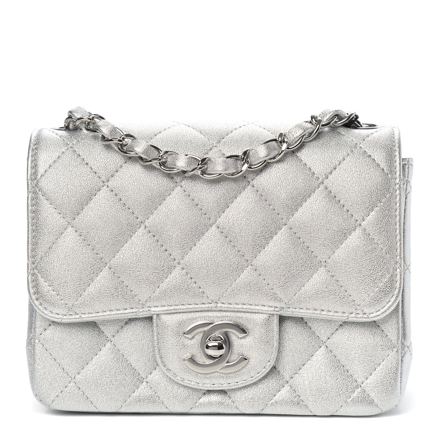 Chanel Metallic Lambskin Quilted Mini Square Flap Silver 1 of 9