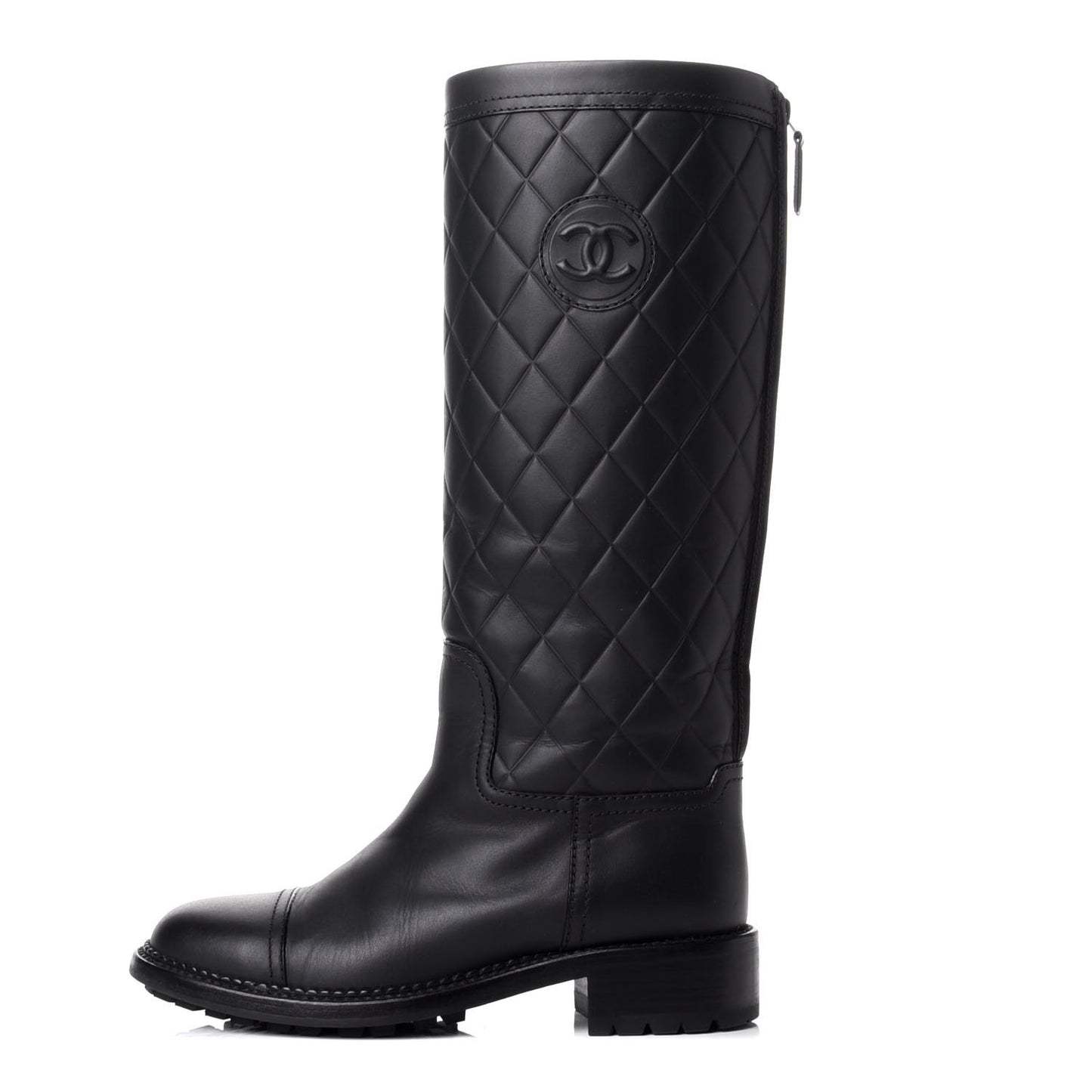 Oily Calfskin Quilted High Boots 36 Black