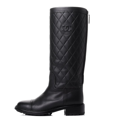 Chanel Oily Calfskin Quilted High Boots 36 Black 1 of 10