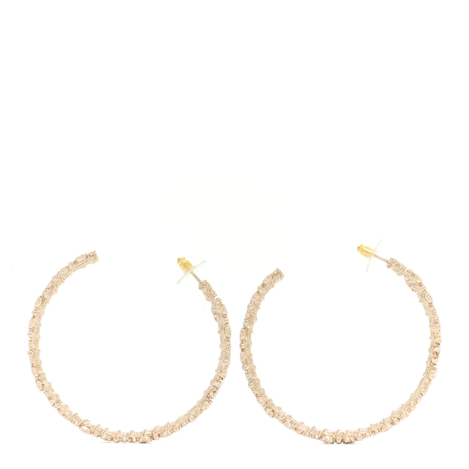 Chanel Crystal Large Camellia CC Hoop Earrings Gold 3 of 5