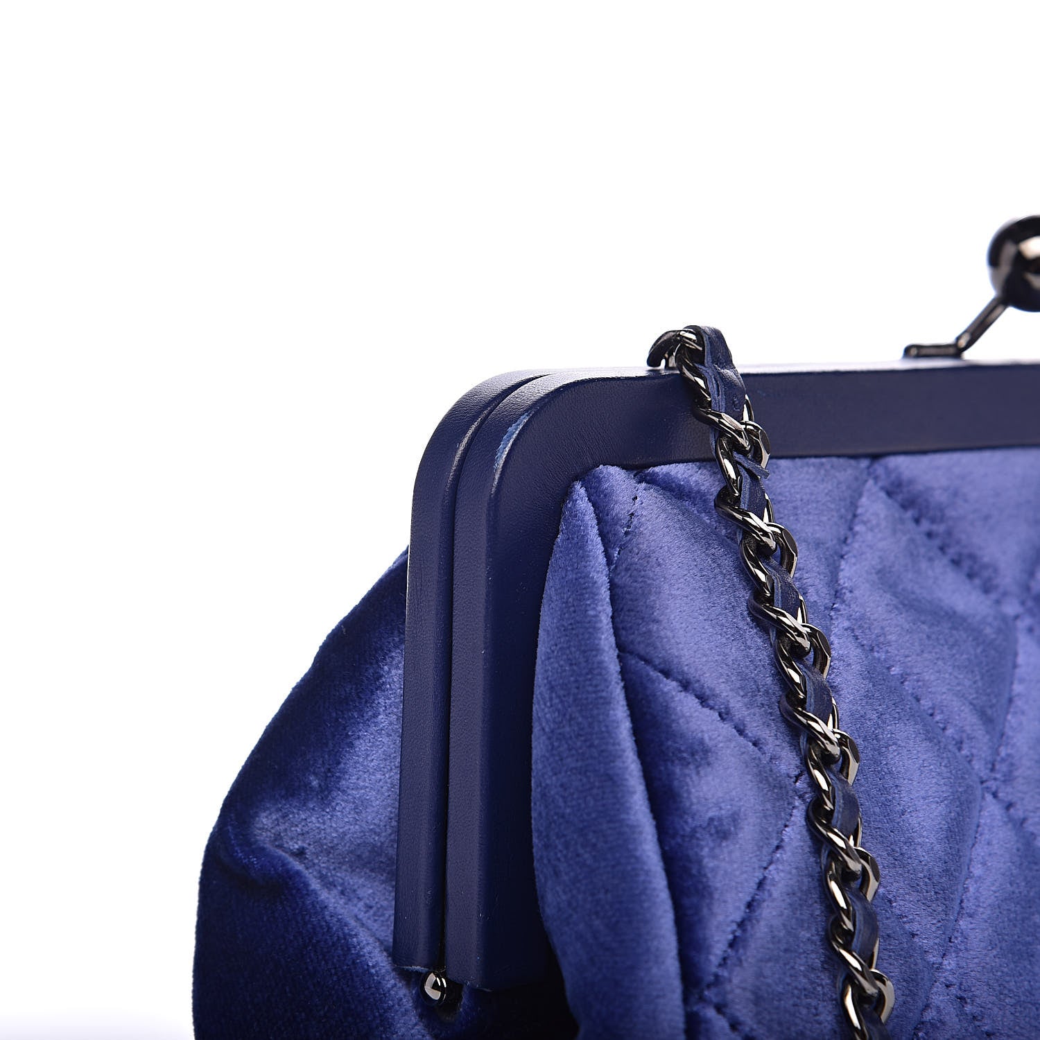 Chanel Velvet Quilted Kiss Lock Evening Bag Blue 11 of 12