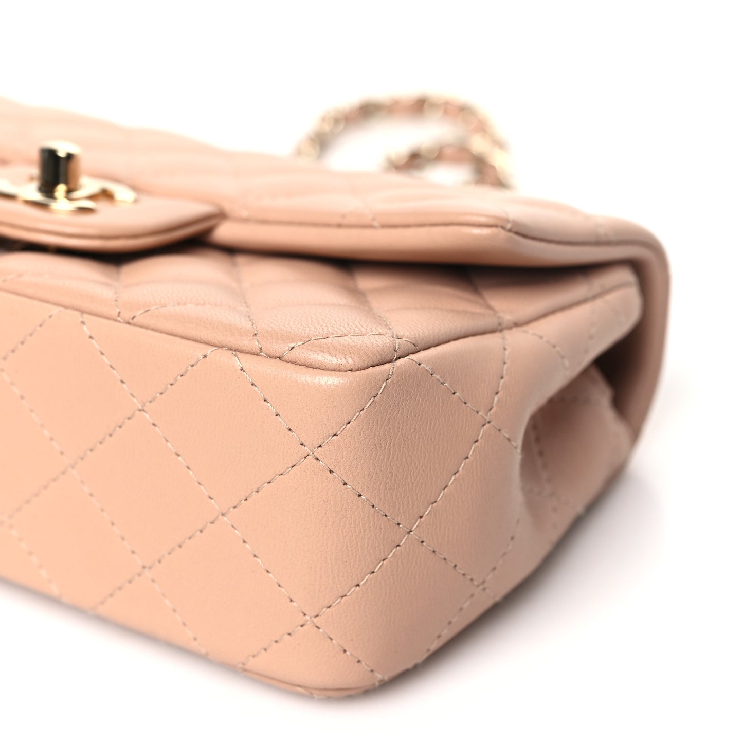 Lambskin Quilted Mini Rectangular Flap Beige