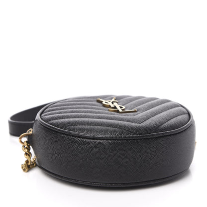 Saint Laurent Grain De Poudre Matelasse Chevron Quilted Round Vinyle Camera Bag Black 4 of 10