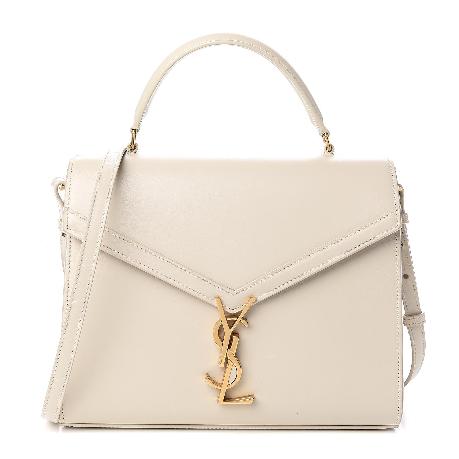 Saint Laurent Smooth Calfskin Medium Classic Monogram Cassandra Top Handle Crema Soft Rouge Legion 1 of 11