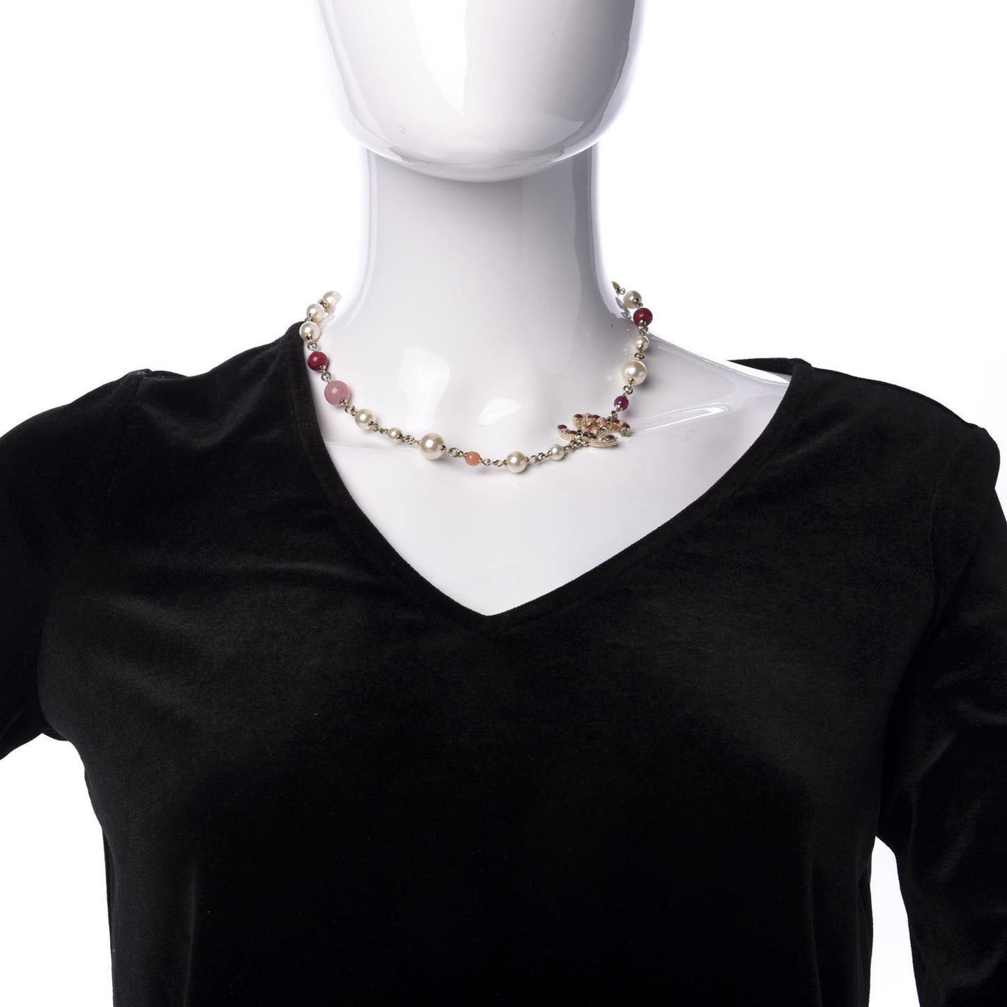Pearl Bead Enamel CC Short Necklace Gold Multicolor