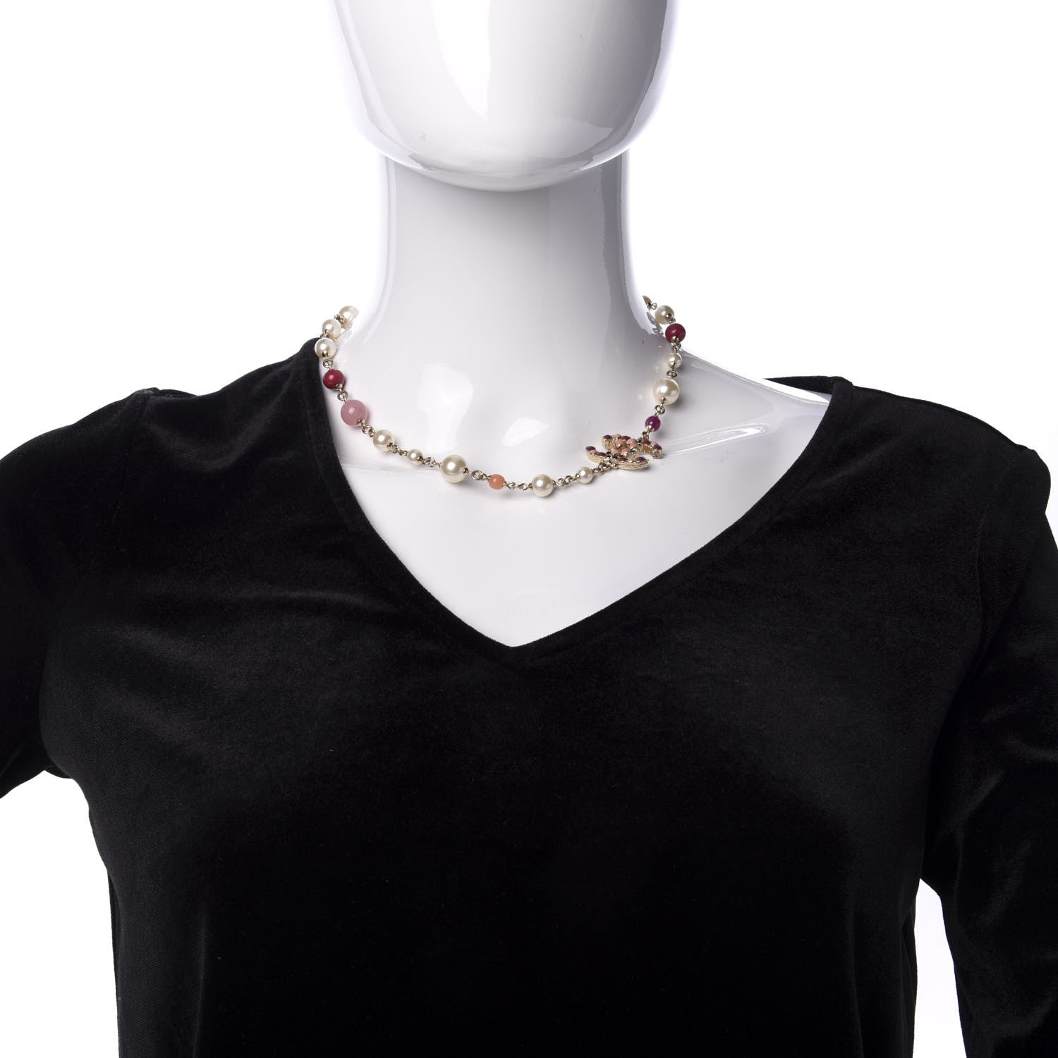 Chanel Pearl Bead Enamel CC Short Necklace Gold Multicolor 2 of 6