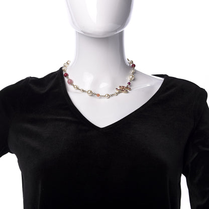 Chanel Pearl Bead Enamel CC Short Necklace Gold Multicolor 2 of 6