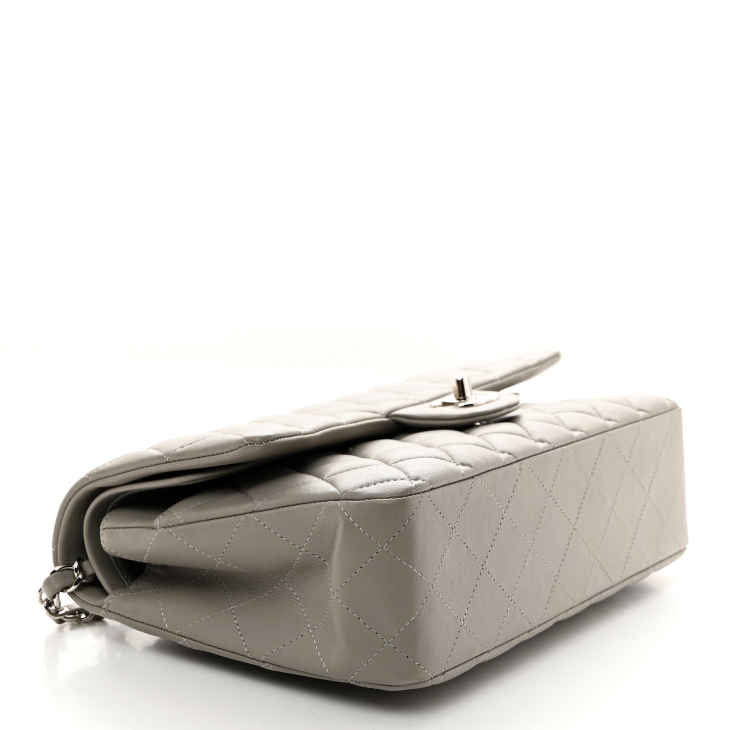 Lambskin Quilted Medium Double Flap Grey