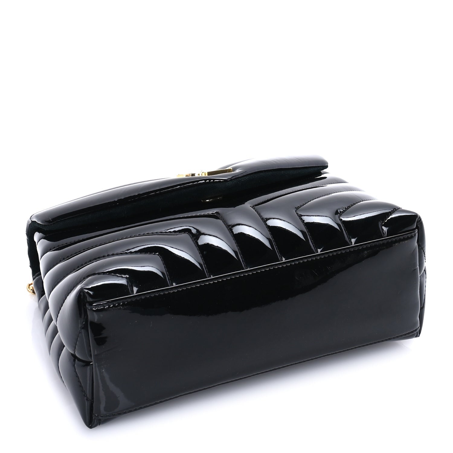 Saint Laurent Patent Y Quilted Monogram Small Loulou Chain Satchel  Black 3 of 7