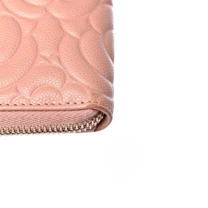 Chanel Caviar Camellia Embossed Zip Around Large Gusset Wallet Nude 9 of 15