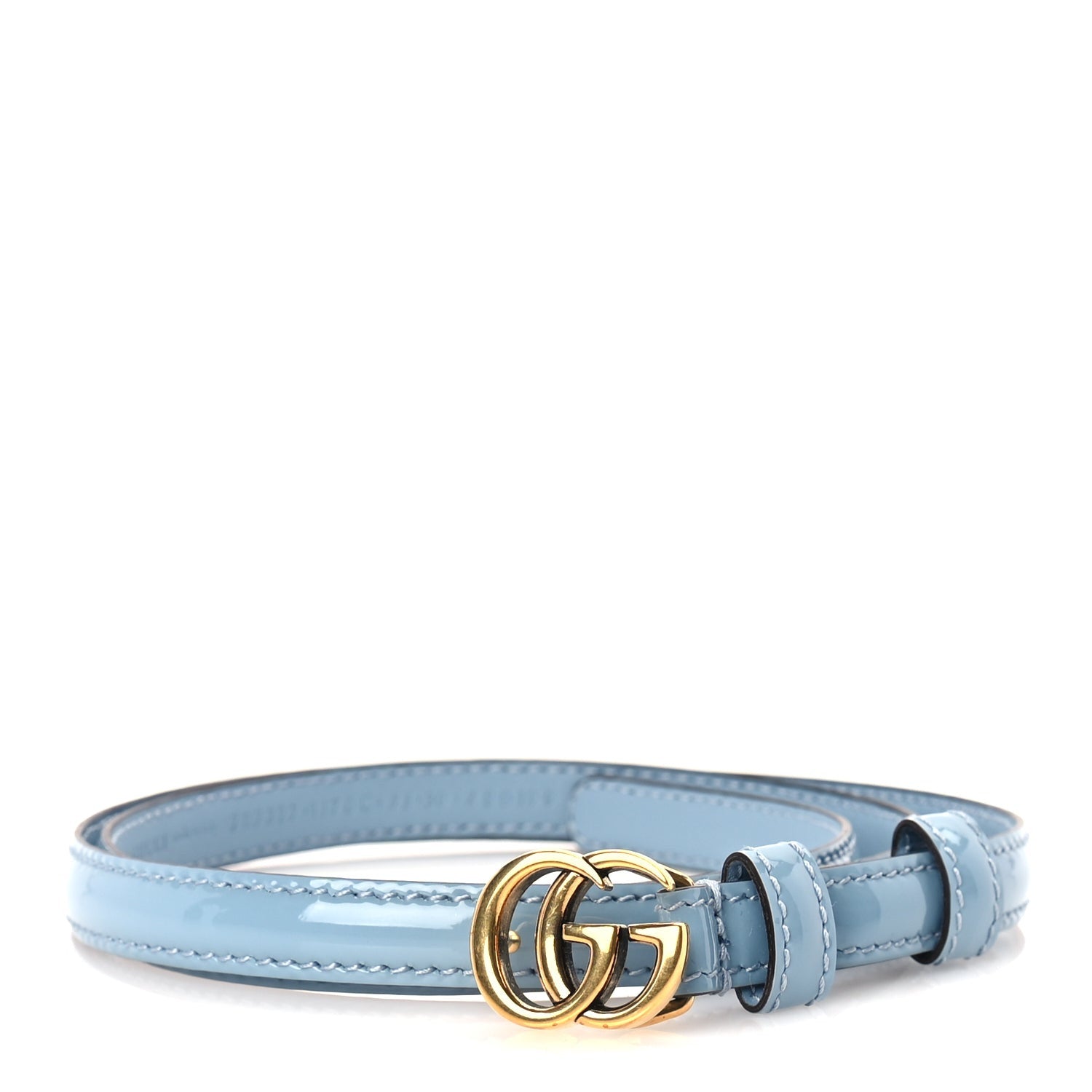 Gucci Patent Double G Thin Belt  85 34  Blue 1 of 5