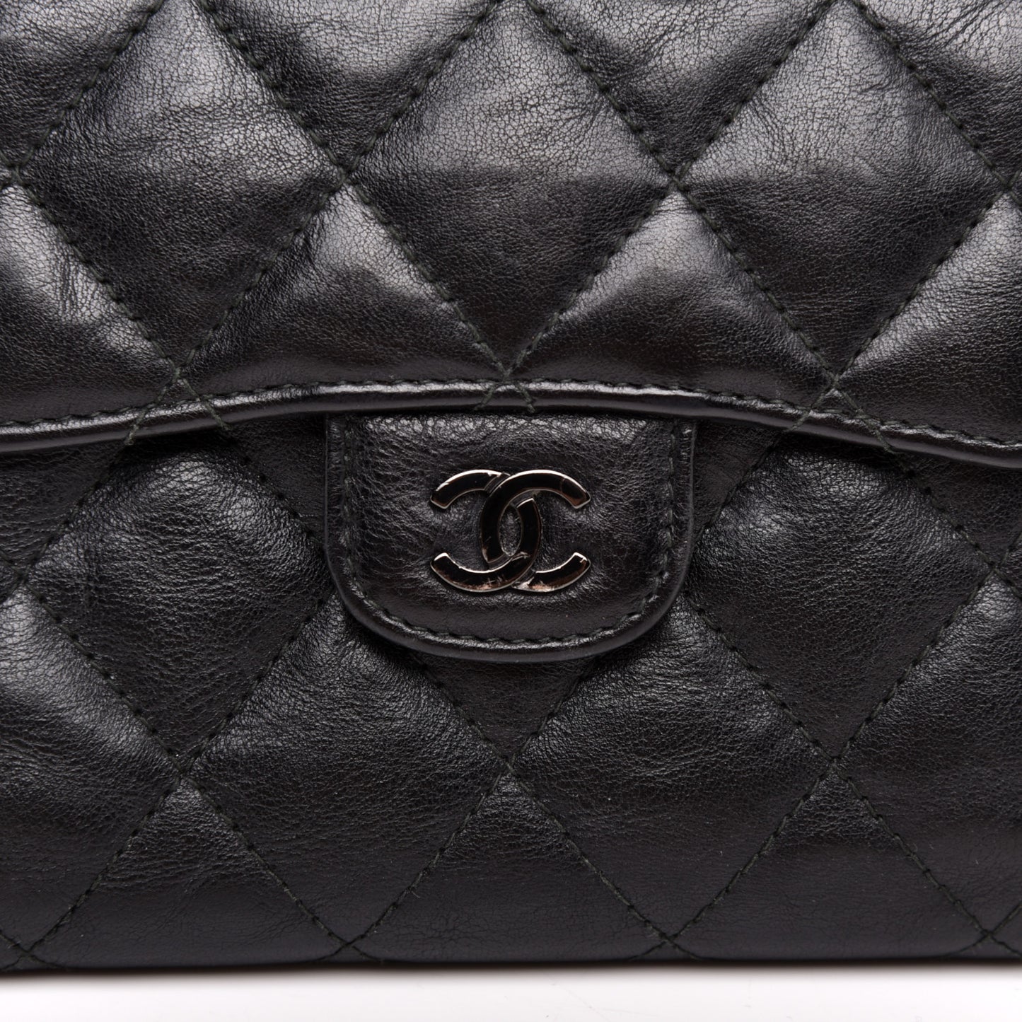 Calfskin Quilted Compact Flap Wallet So Black