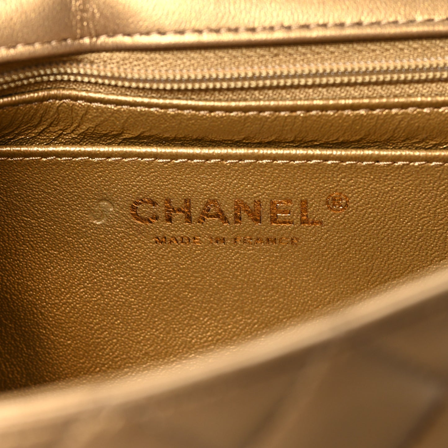 Metallic Lambskin Quilted Egyptian Amulet Mini Rectangular Flap  Gold