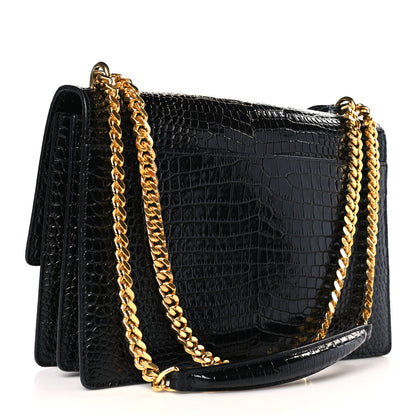 Saint Laurent Calfskin Crocodile Embossed Large Monogram Sunset Black 3 of 8