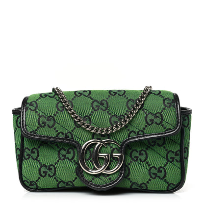 Gucci Monogram Multicolor Matelasse Diagonal Super Mini GG Marmont Shoulder Bag Green Blue 1 of 9