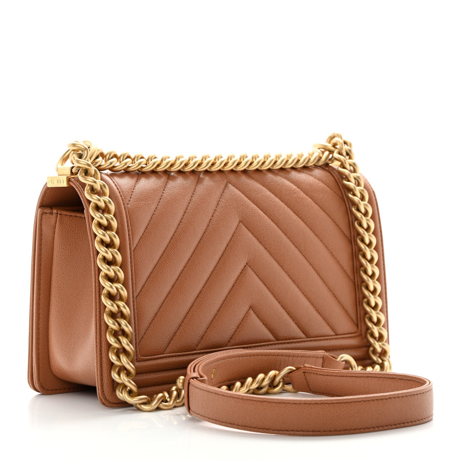 Chanel Caviar Chevron Quilted Medium Boy Flap Dark Beige 3 of 11