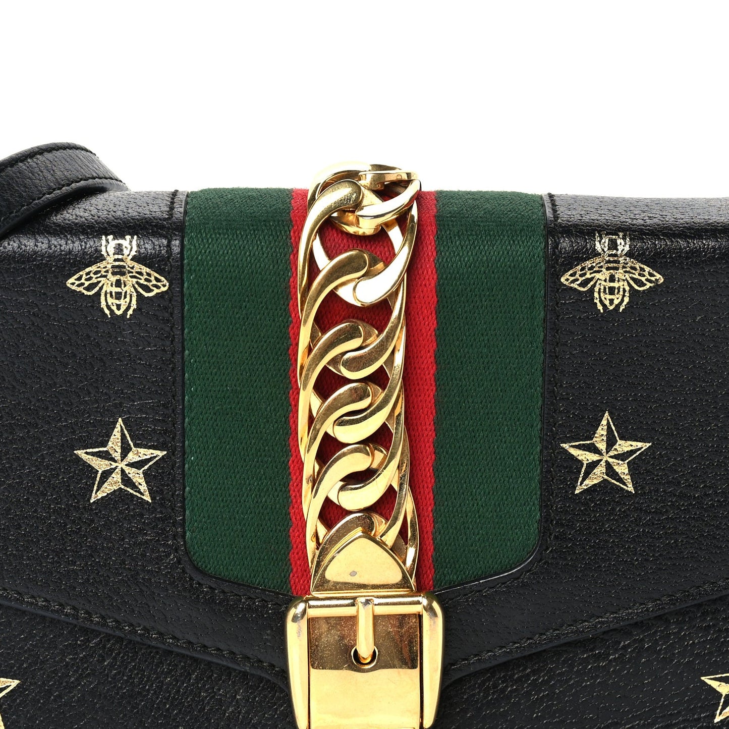 Textured Calfskin Bee Star Print Small Sylvie Shoulder Bag Black