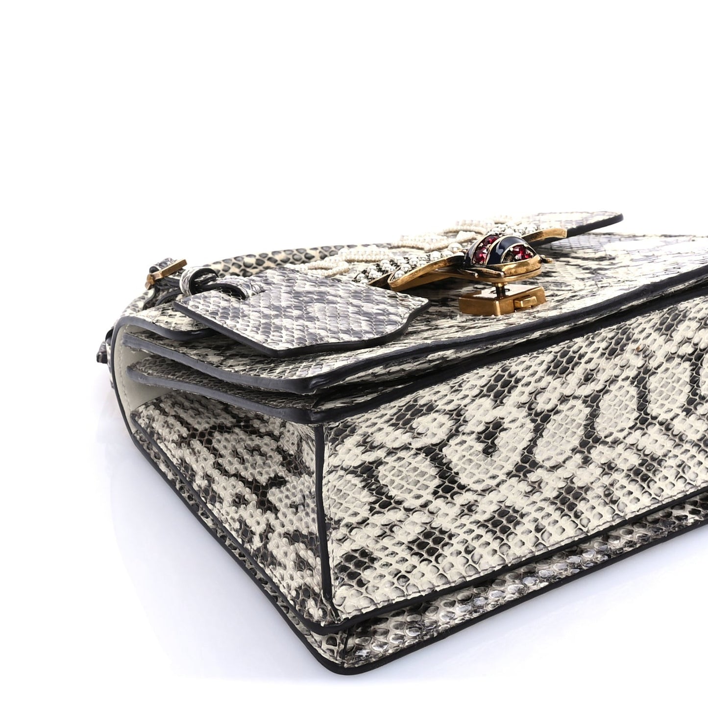 Snakeskin Sylvie Web Small Queen Margaret Top Handle Bag Roccia Natural