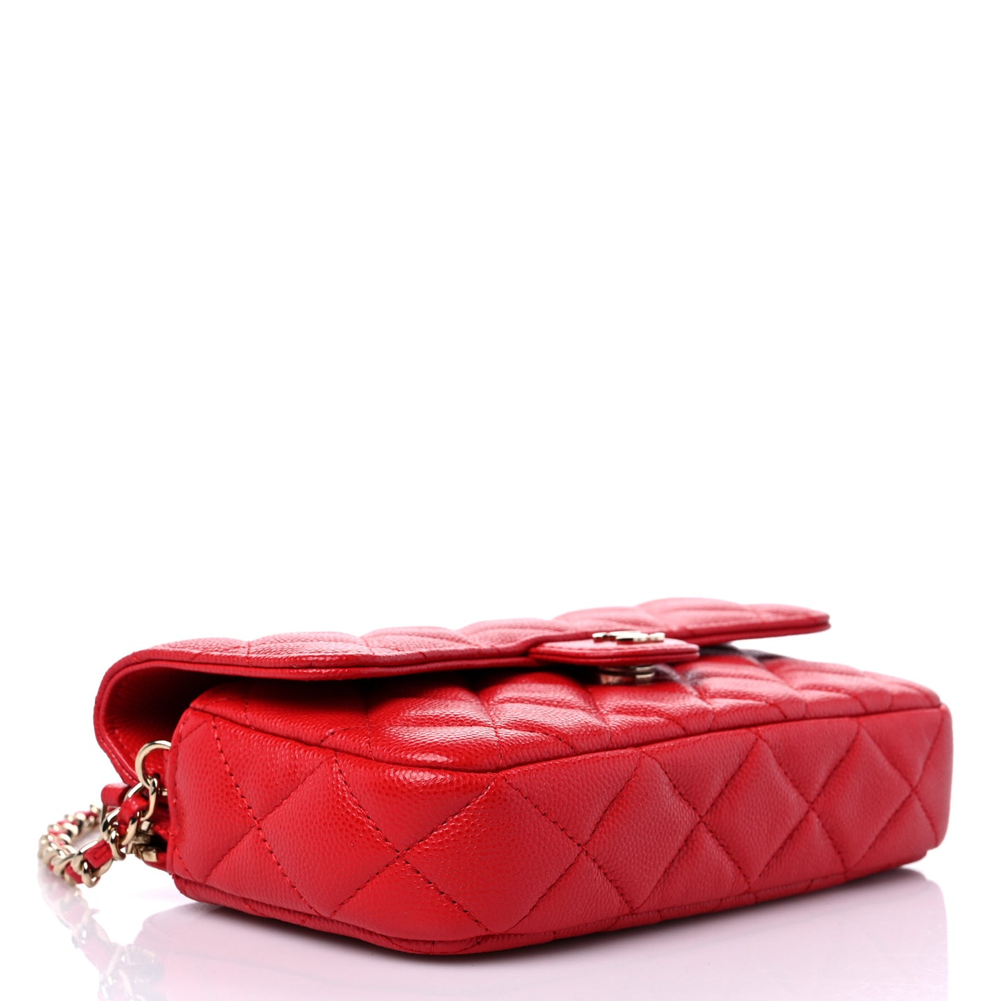 Caviar Quilted Flap Phone Holder With Chain Red