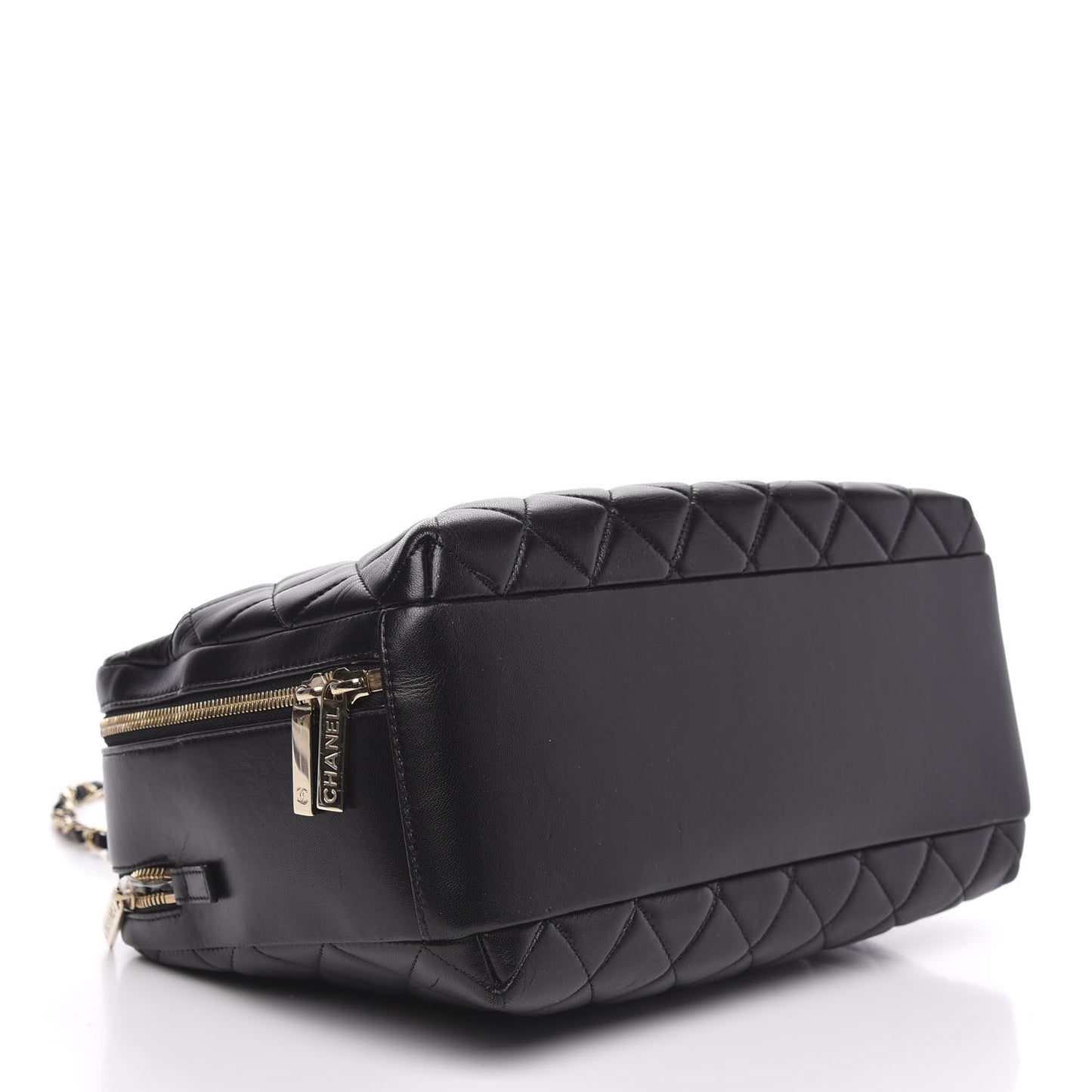 Lambskin Quilted Large Trendy CC Bowling Bag Black