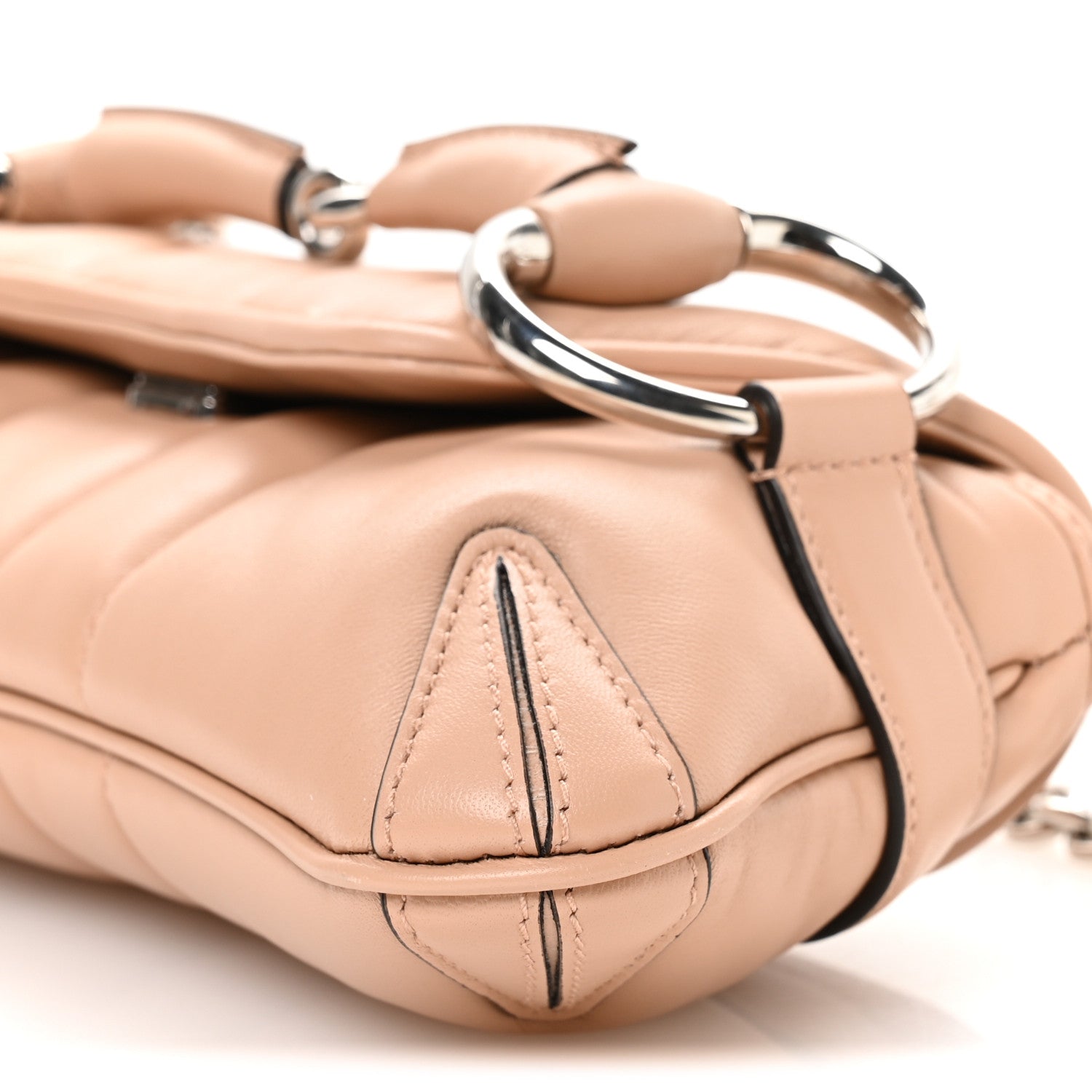 Gucci Nappa Vertical Matelasse Small Maxi Horsebit Chain Shoulder Bag Beige 10 of 11