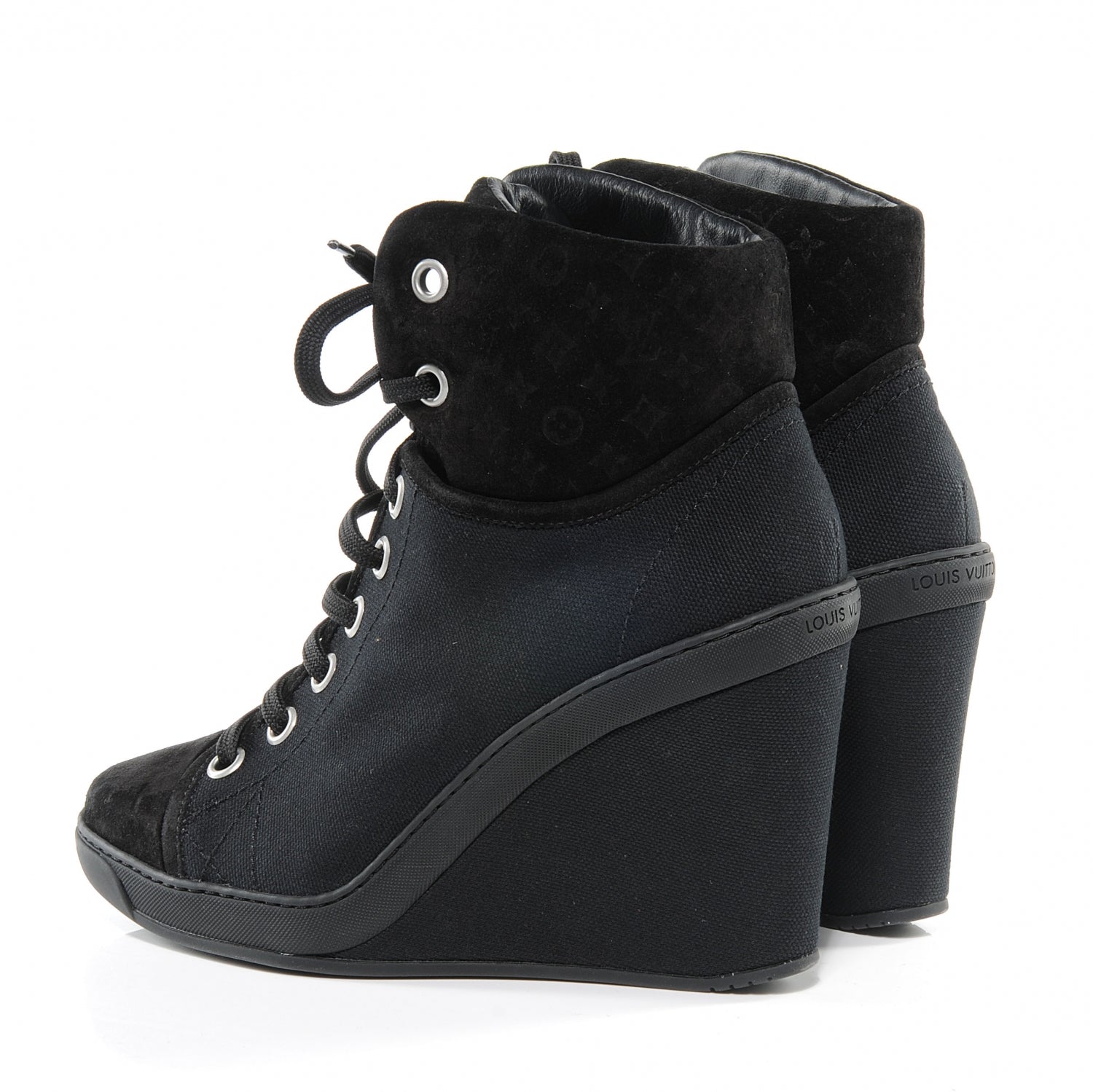 Louis Vuitton Suede Batignolles Wedges 37.5 Black 3 of 7