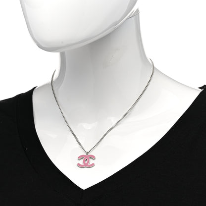 Chanel Enamel CC Pendant Necklace Pink Silver 2 of 7