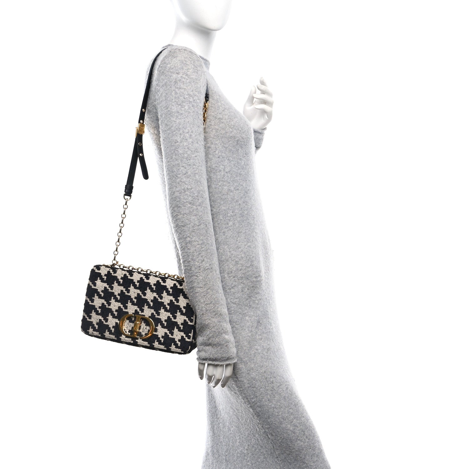 Christian Dior Technical Canvas Macro Houndstooth Medium Caro Bag Black White 2 of 10
