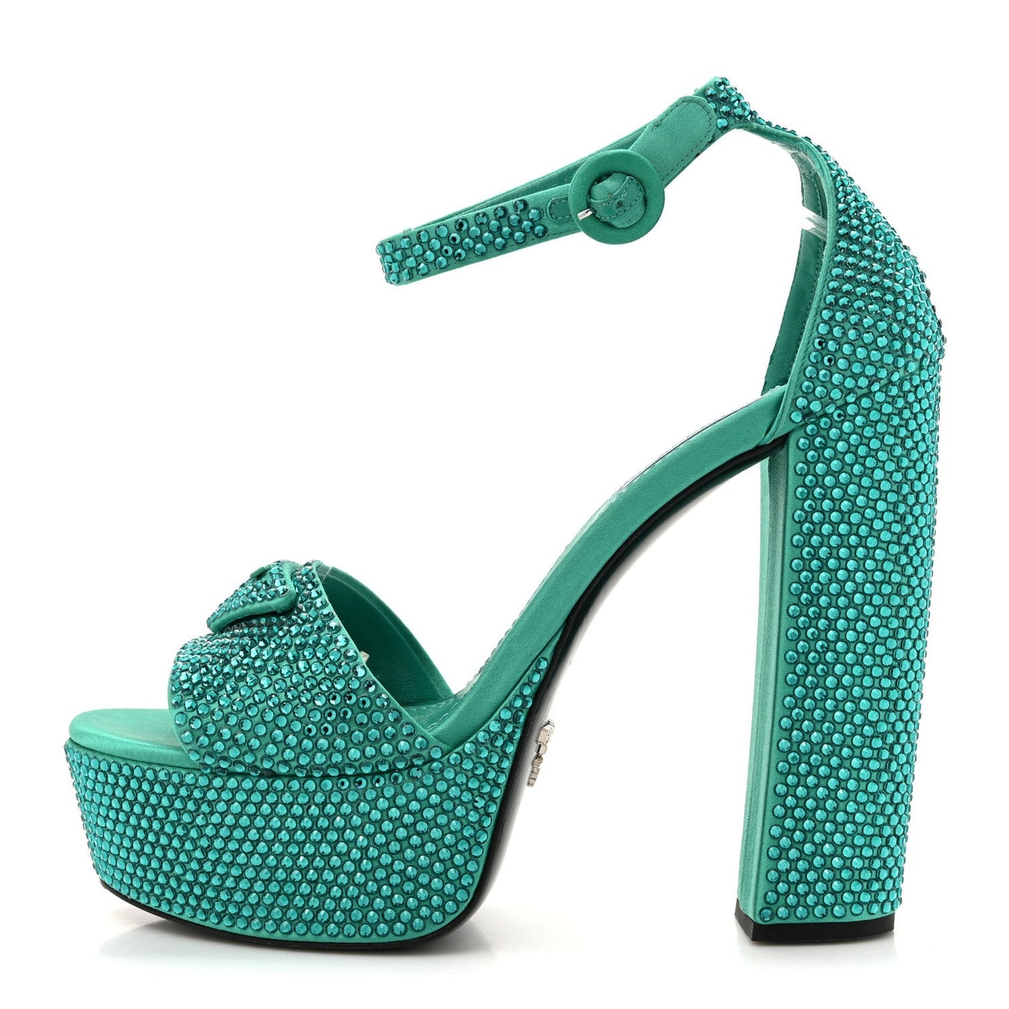 Satin Crystal Triangle Logo 40/135mm Platform Sandals 38 Mango