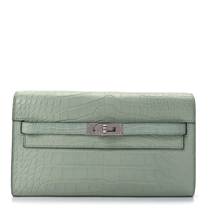 Hermes Matte Alligator Kelly Wallet To Go Vert D Eau 1 of 9