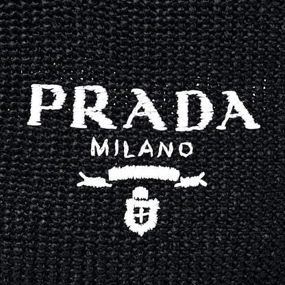 Prada Yarn Raffia Effect Crochet Large Logo Tote Black 7 of 9