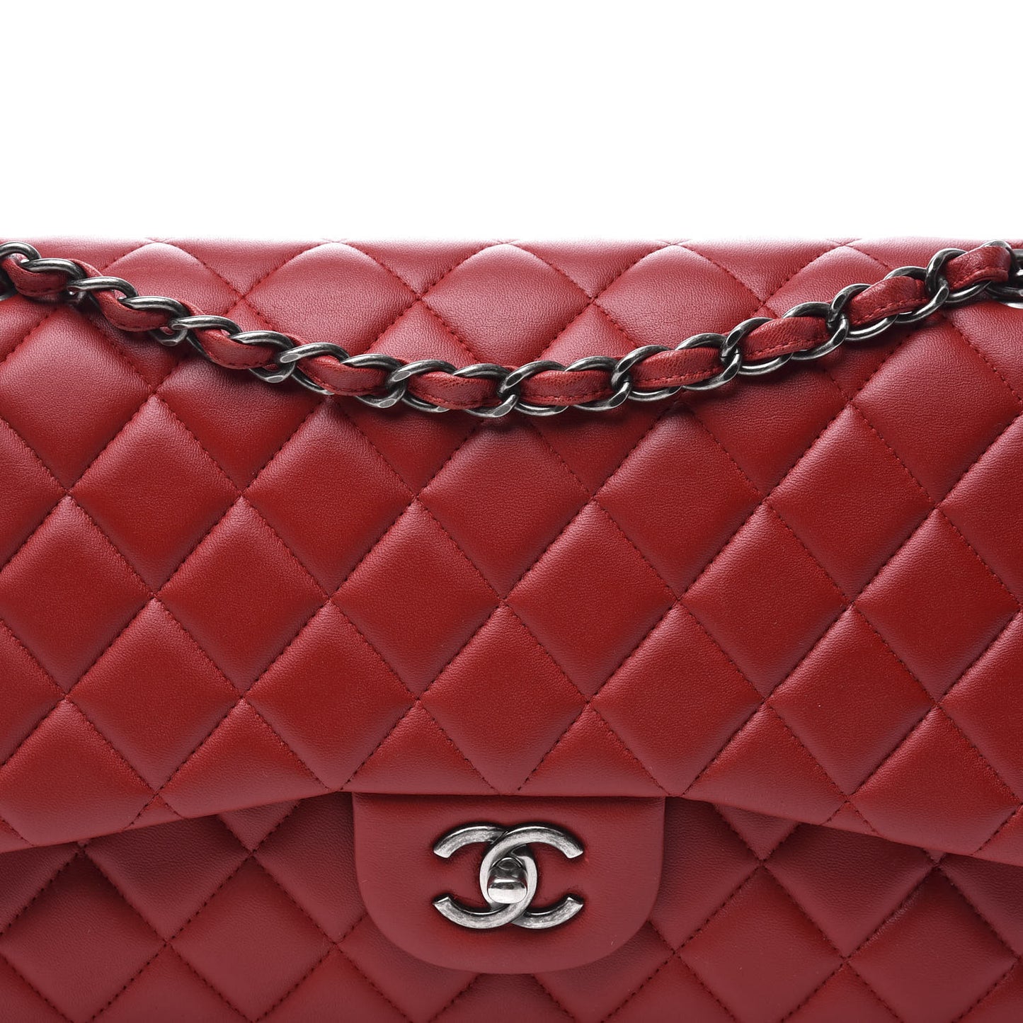 Lambskin Quilted Jumbo Double Flap Red